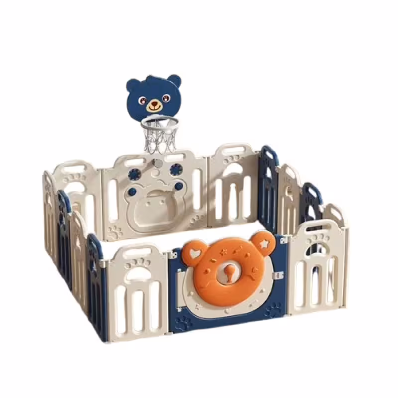 Сгъваема бебешка ограда за игра с баскетболен кош, Синьо мече