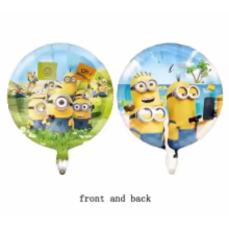 Фолиев балон "Миньони (Minions)" 43 см, кръгъл двуцветен, тематичен рожден ден, декорация, различни видове