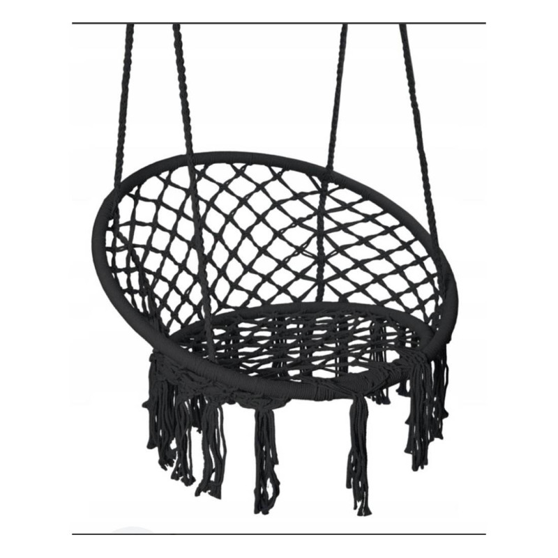 Люлка стол, ратанова, висяща, възглавница, черна, 150kg, 800x600x1200mm