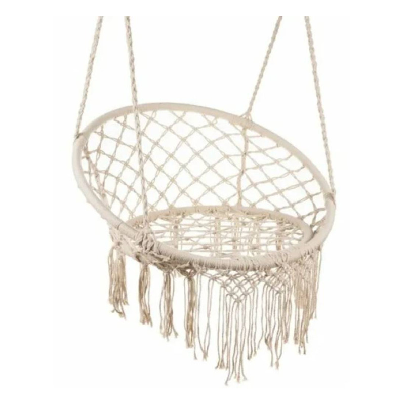 Люлка стол, ратанова, висяща, възглавница, бяла, 150kg, 800x600x1200mm