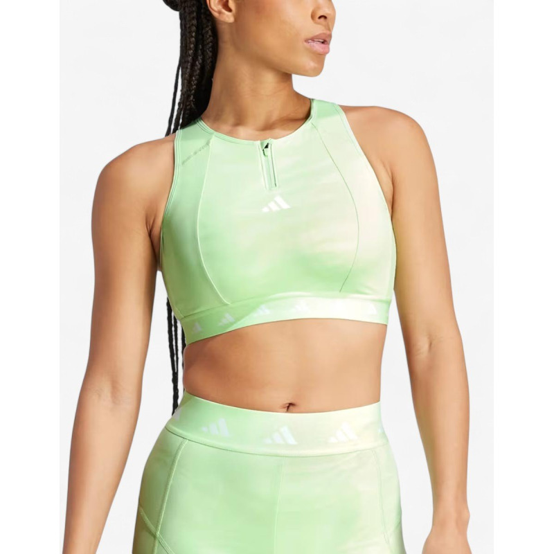 ADIDAS Powerimpact Medium-Support Techfit High-Neck Zip Bra Green