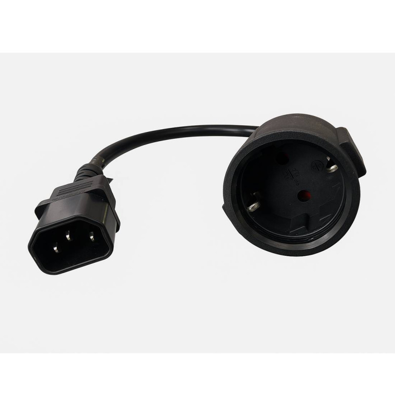 Захранващ кабел VM-SZ3, IEC C14(м), куплунг шуко(ж), 0,3m, 3x1,5mm2, 220VAC, 10A