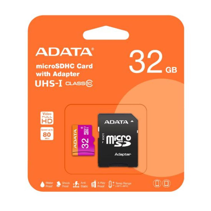 MicroSDHC UHS-1, карта памет ADATA, клас 10, адаптер, 32GB
