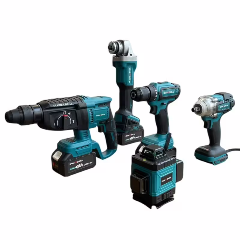 Перфоратор, винтоверт, ъглошлайф, гайковерт, лазерен нивелир 4D, Kraft Royal, зелени, к-т