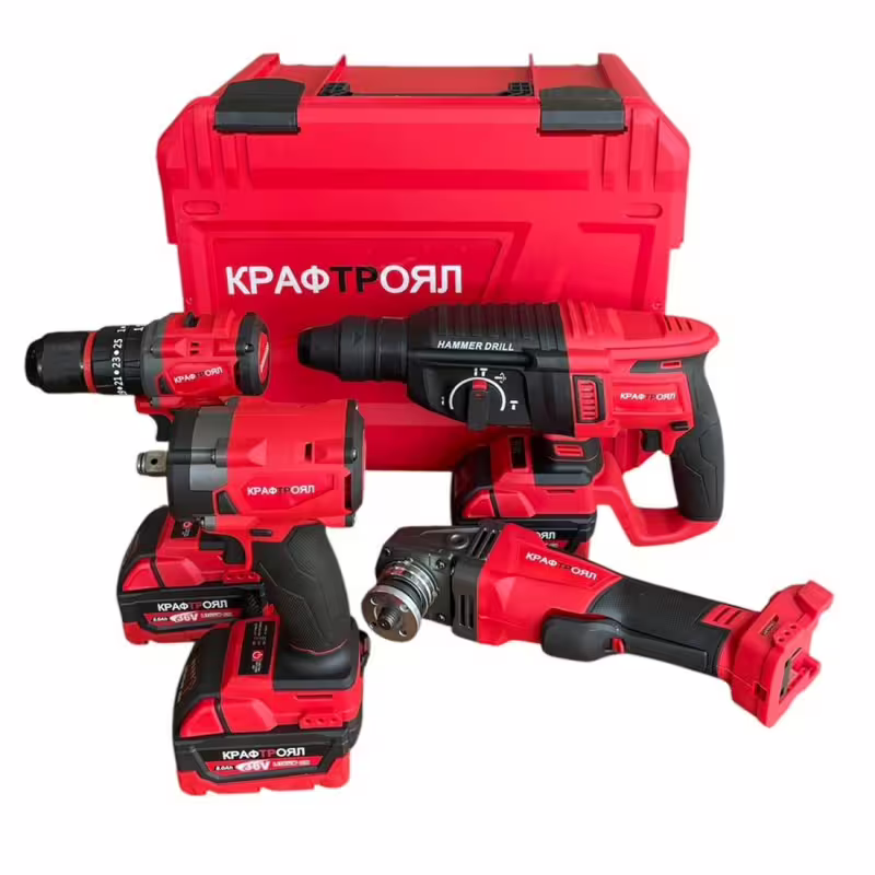 Перфоратор, винтоверт, ъглошлайф, гайковерт, Kraft Royal 3073, червени, 36VDC, 8Ah, к-т