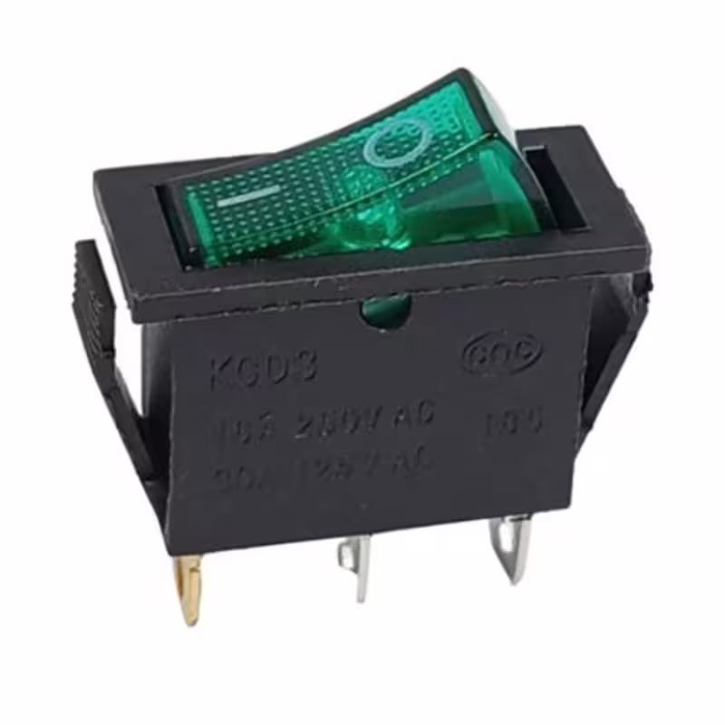 Ключ MK1311, 3pin, 2 положения, светещ, зелен, 250VAC, 15A, 28x11mm, SPST