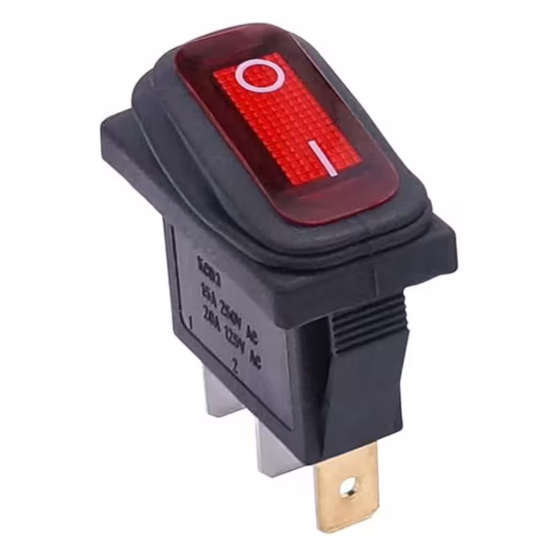 Ключ KCD3, 3pin, 2 положения, влагозащитен, светещ, червен, 250VAC, 16A, 28x11mm, SPST