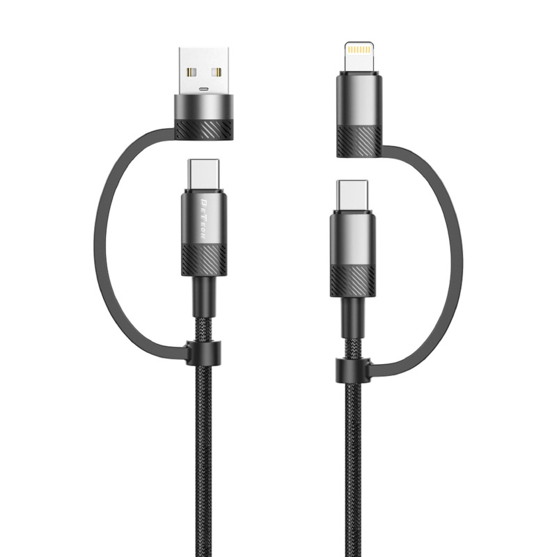 Кабел за данни DeTech DE-54UCI, 4в1 USB-Lightning/Type-C Type-C - Type-C, 1.0m, Черен - 40535
