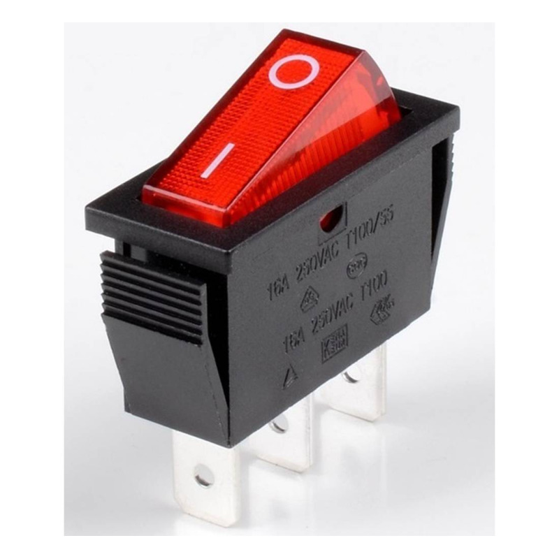Ключ T120-3, 3pin, 2 положения, светещ, червен, 250VAC, 15A, 28x11mm, SPST