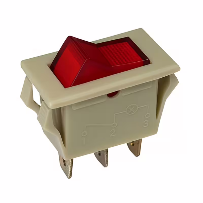 Ключ T120-22, 3pin, 2 положения, светещ, червен, 250VAC, 15A, 28x13mm, SPST