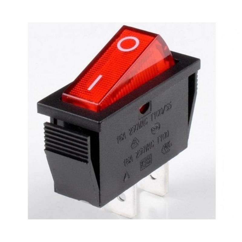 Ключ T120-3, 2pin, 2 положения, светещ, червен, 250VAC, 15A, 28x11mm, SPST