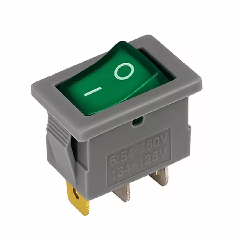 Ключ T120-1, 3pin, 2 положения, светещ, зелен, 250VAC, 6,5A, 19x13mm, SPST