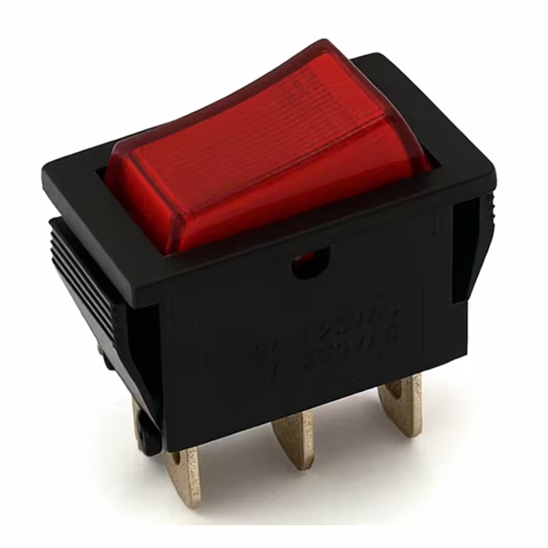 Ключ T120-33, 4pin, 2 положения, светещ, червен, 12VDC, 15A, 28x22mm, DPST