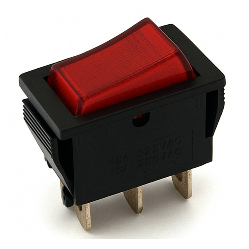 Ключ T120-33, 6pin, 3 положения, светещ, червен, 250VAC, 15A, 28x22mm, DPST