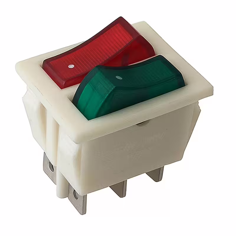 Двоен ключ T120-11, 6pin, 2х2 положения, светещ, цветен, 250VAC, 15A, 28x22mm, DPST