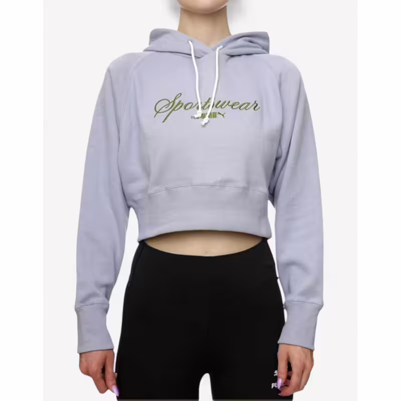 PUMA Classics Relaxed Cropped Hoodie Grey
