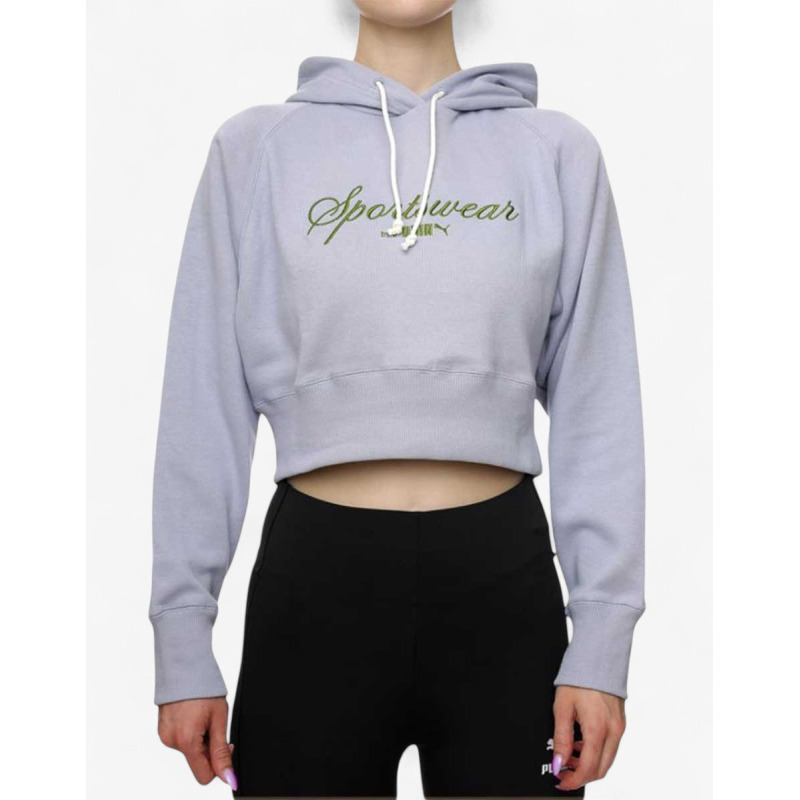 PUMA Classics Relaxed Cropped Hoodie Grey