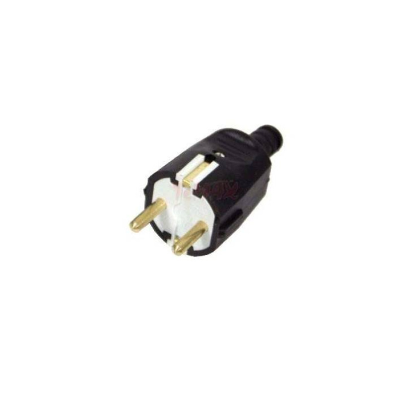 Български щепсел за контакт, шуко, гумиран, черен, 220VAC, 16A, 3500W, IP20