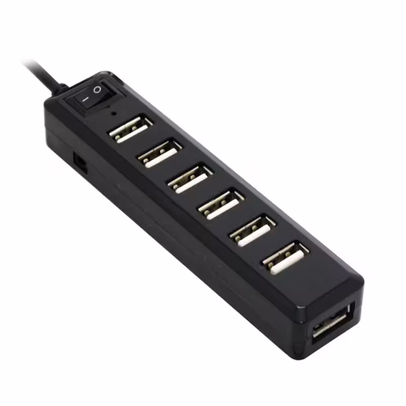 Разклонител USB 2.0 HUB, хъб с ключ, 7 порта, черен, 0,5m