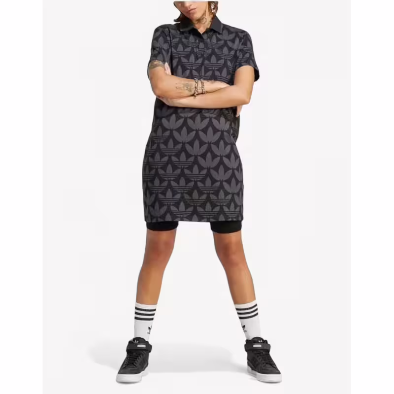 ADIDAS Originals Trefoil Monogram Polo Dress Black