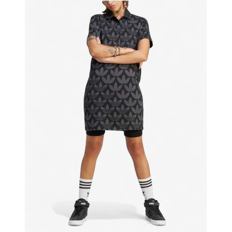 ADIDAS Originals Trefoil Monogram Polo Dress Black