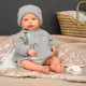 Кукла-бебе Оливия със сива вълнена жилетка и спален чувал - 45 см