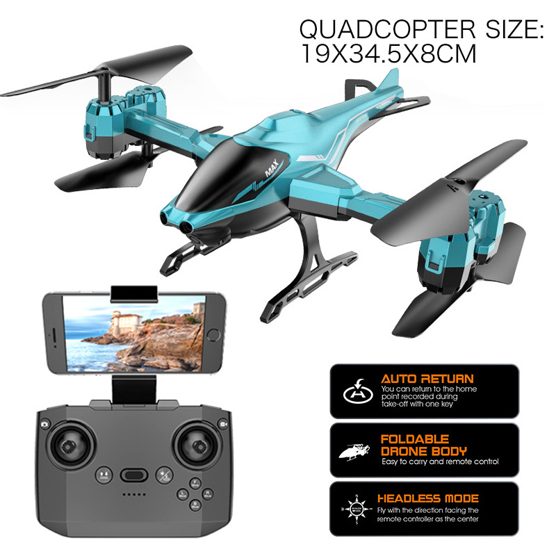 Сгъваем дрон с камера, сензори за препятствия и режим без глава, син