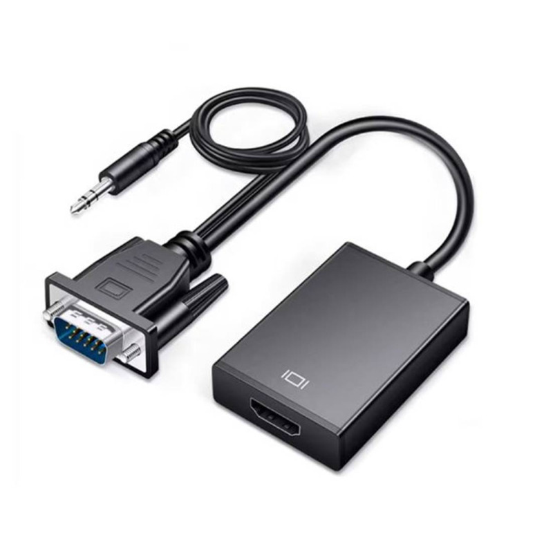 Кабел с конвертор, преобразувател, вход VGA(м), JACK 3,5mm, изход HDMI(ж), 0,3m