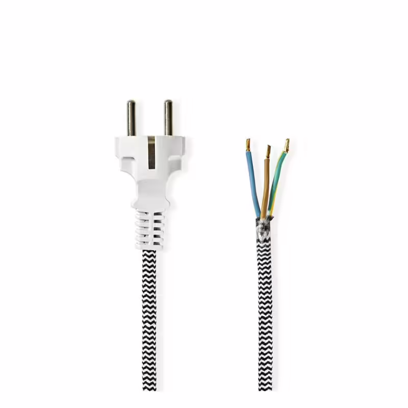 Захранващ кабел, текстилен, високотемпературен за ютия, шуко, 3 жила, 3m, 220VAC, 16A, 3x1,5mm2