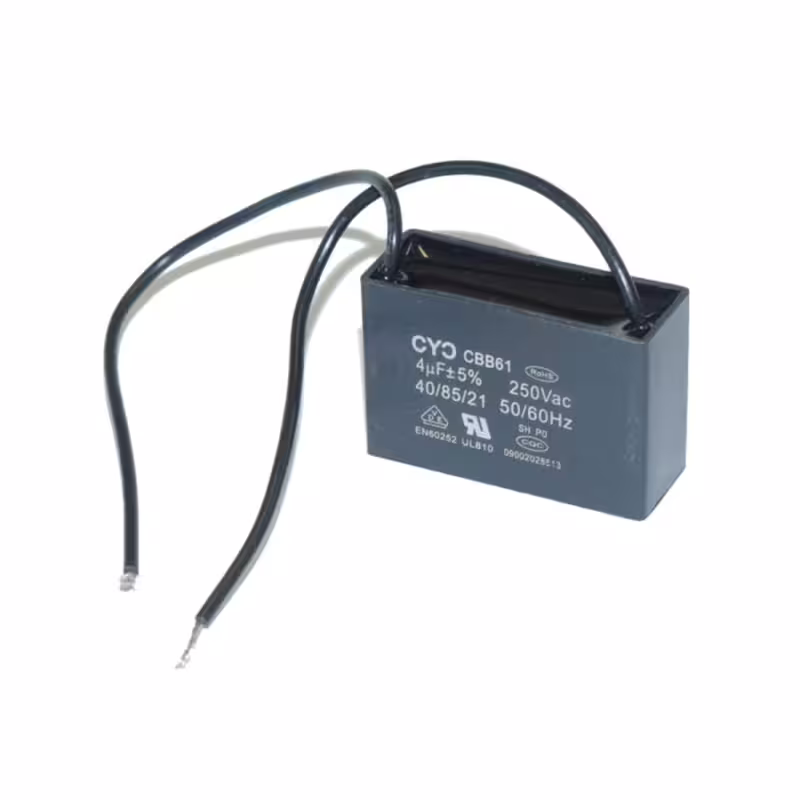 Работен кондензатор CBB61, плосък, 450VAC, 2uF, кабел, 37x27mm