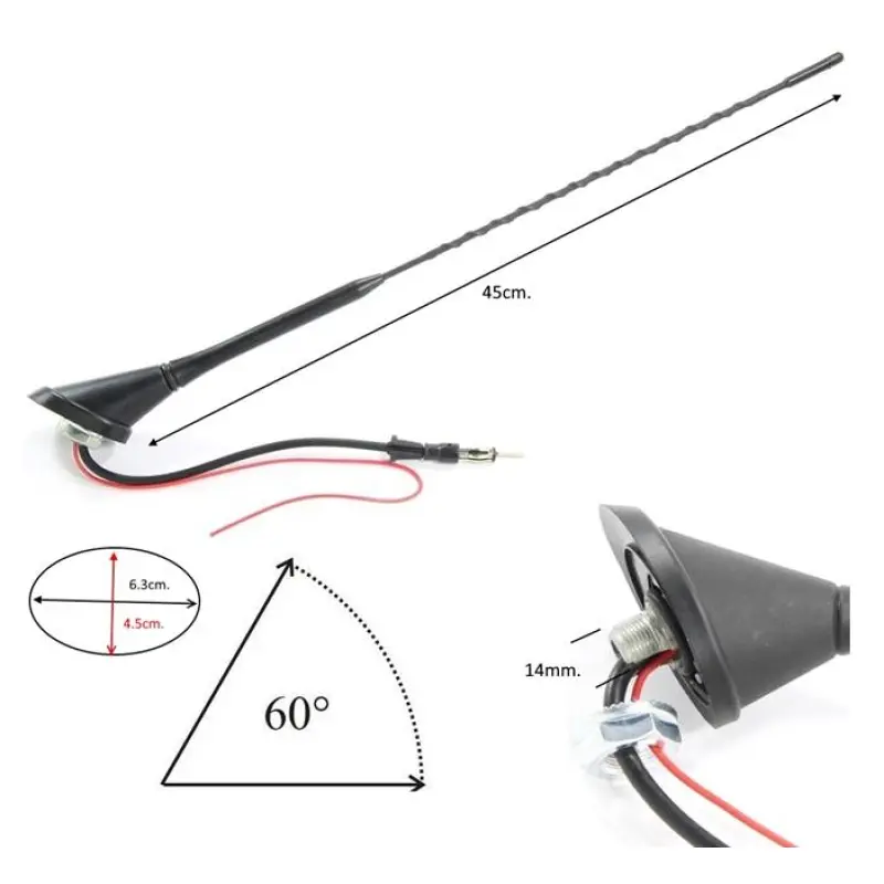 Автомобилна антена AN10139BW AM/FM външна с усилвател за монтаж на таван 0,45m