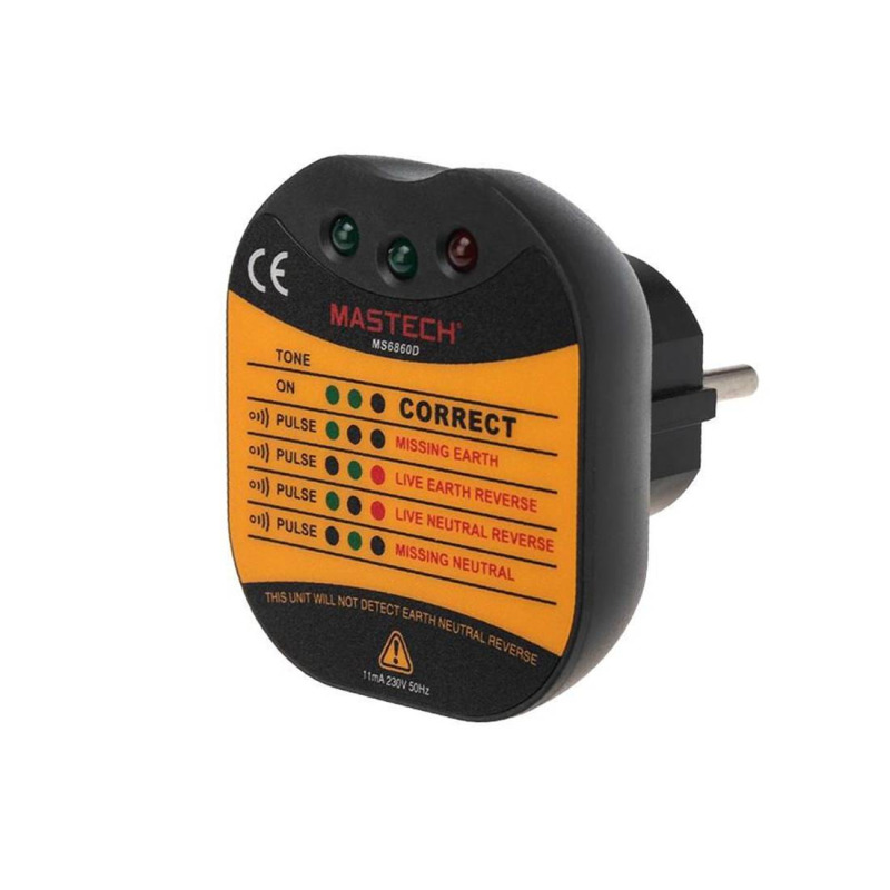 Тестер за проверка на контакти MS6860D, фаза, нула, заземяване
