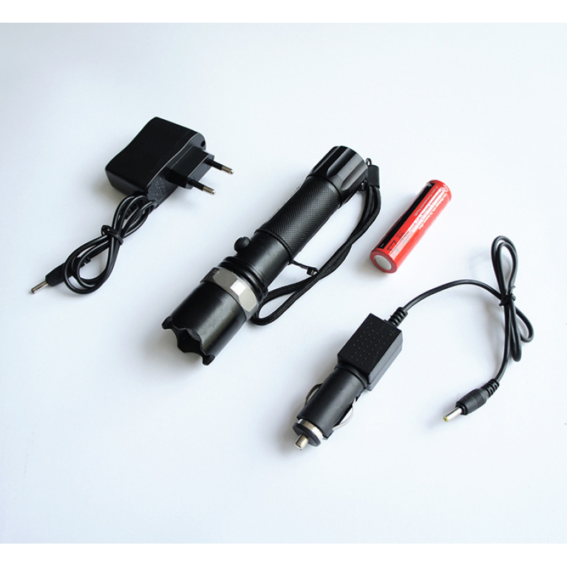 LED фенер комплект, акумулаторна батерия 18650,  касета за батерии 3xAAA, 1,5V, 3W