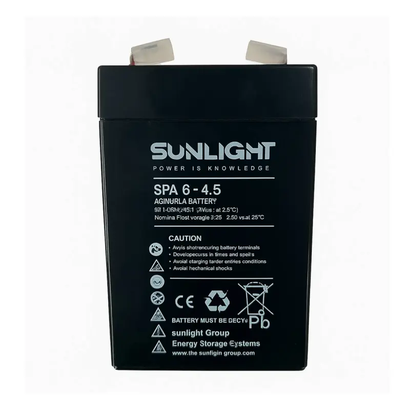 Акумулаторна, оловна батерия SUNLIGHT, 6VDC, 4,5AH, 70х47х107mm