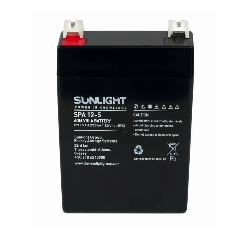 Акумулаторна, оловна батерия SUNLIGHT, 12VDC, 5AH, 90х70х101mm