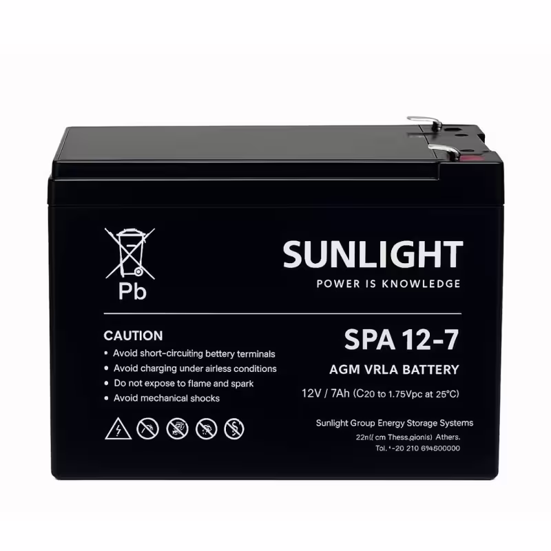 Акумулаторна, оловна батерия SUNLIGHT 12VDC, 7AH, 151х65х94mm