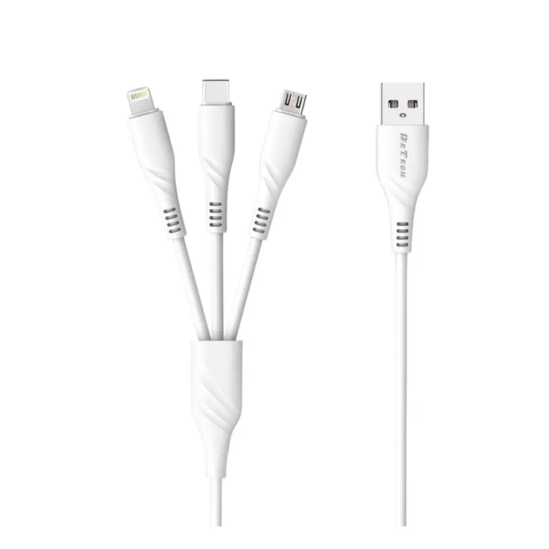 Кабел универсален DE-C40, силиконов, USB-A(м), USB-C(м), MICRO USB(м), Apple lightning(м) 1,2m