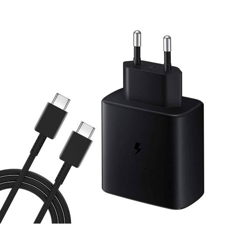 Комплект, мрежово зарядно, съвместимо с Samsung, бързо зареждане, кабел, черен, USB-C, Type-C, 45W