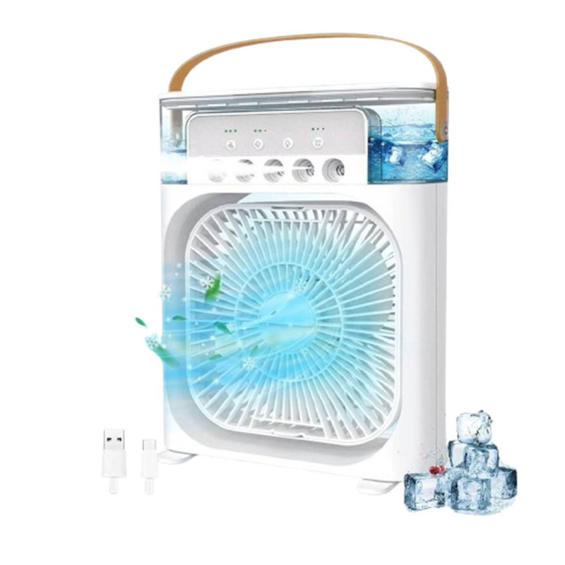 Настолен охладител 4в1, вентилатор, охлаждане с вода, регулируем, бял, USB Type-C