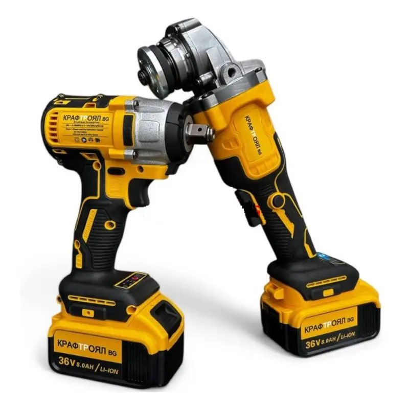 Гайковерт, ъглошлайф Kraft Royal, акумулаторни, жълти, 850Nm, 36VDC, 8Ah, к-т