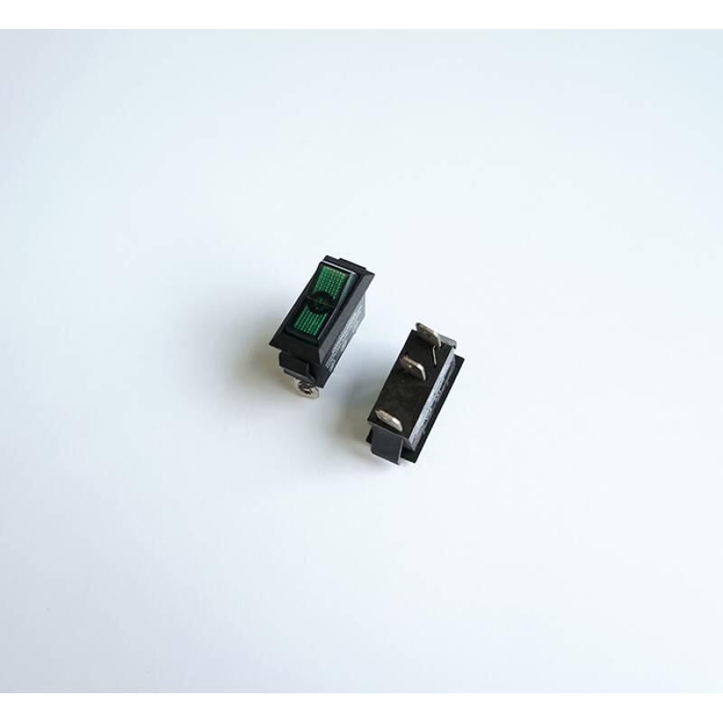 Ключ, 3pin, 2 положения, светещ, зелен, 12V, 20A, 25x11mm