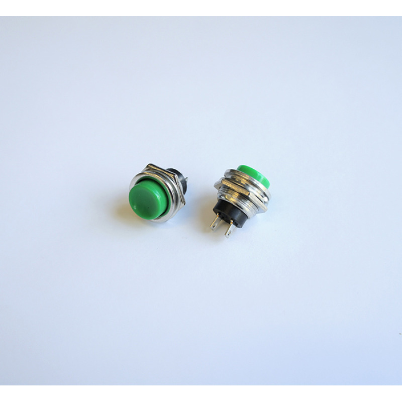 Бутон, метален, незадържащ, НО, зелен, 125V, 3A, Ф16mm