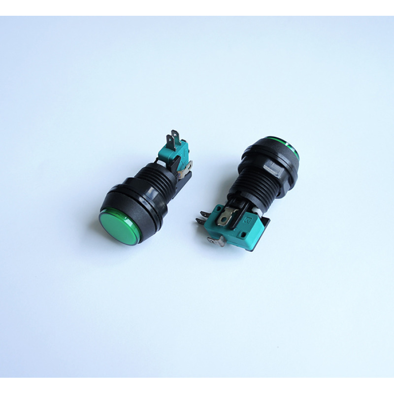 Бутон за игрална машина светещ незадържащ НО зелен 250V 6A Ф24mm