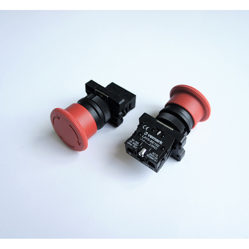 Бутон ES542 тотал стоп/авариен НЗ с 2 положения червен 250V 3A Ф22mm