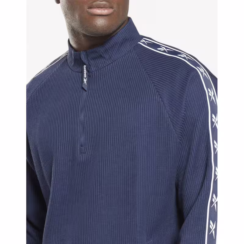 REEBOK Identity Vector Tape Waffle 1/4 Zip Top Navy
