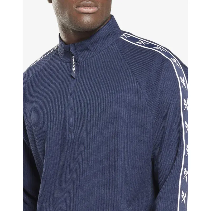 REEBOK Identity Vector Tape Waffle 1/4 Zip Top Navy