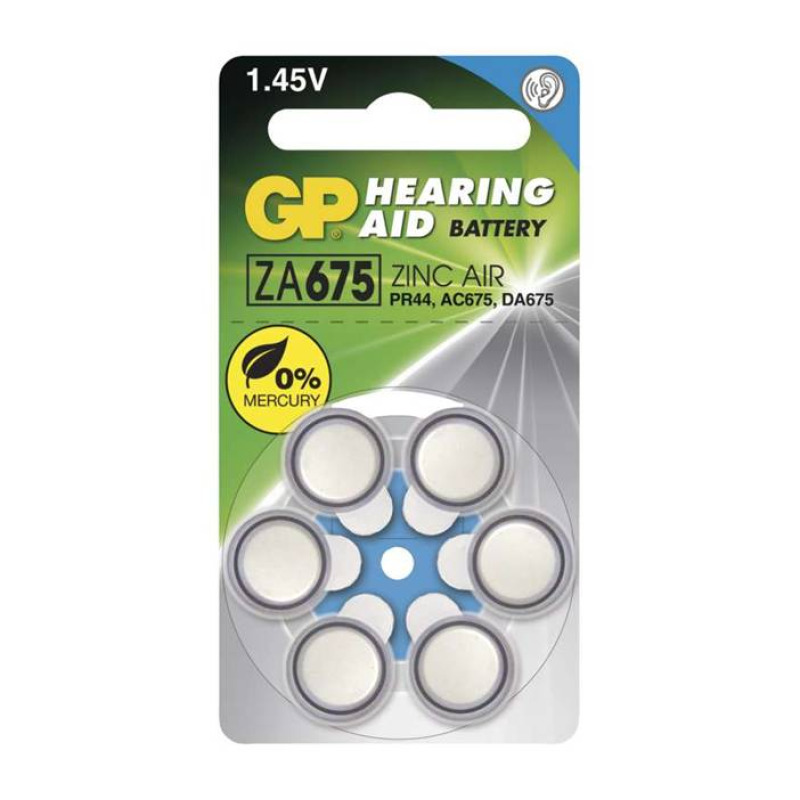 Цинкова въздушна батерия GP, за слухов апарат, 1,45VDC, PR44, (ZA675)