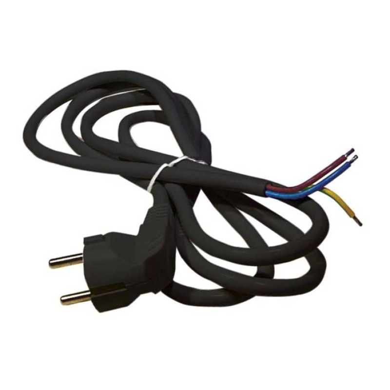 Захранващ кабел, черен, ъглов, щепсел "шуко", 3x1mm2, 2m, 220VAC, 16A