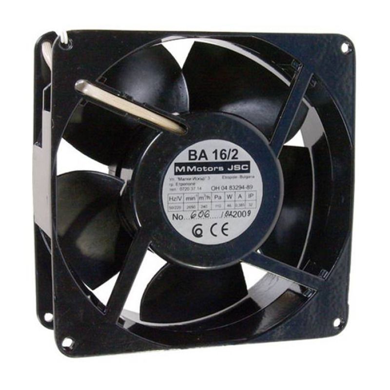 Български вентилатор BA16/2, метален, аксиален, лагер 220V, 0,385A, 150х150х55mm, 240m3/h