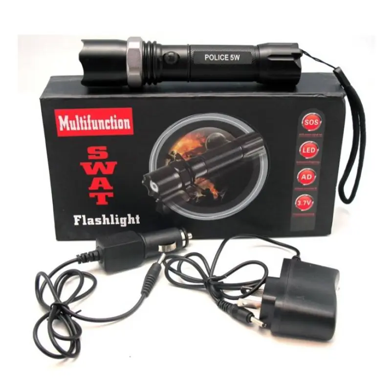 LED фенер комплект, акумулаторна батерия 18650,  касета за батерии 3xAAA, 1,5V, 3W